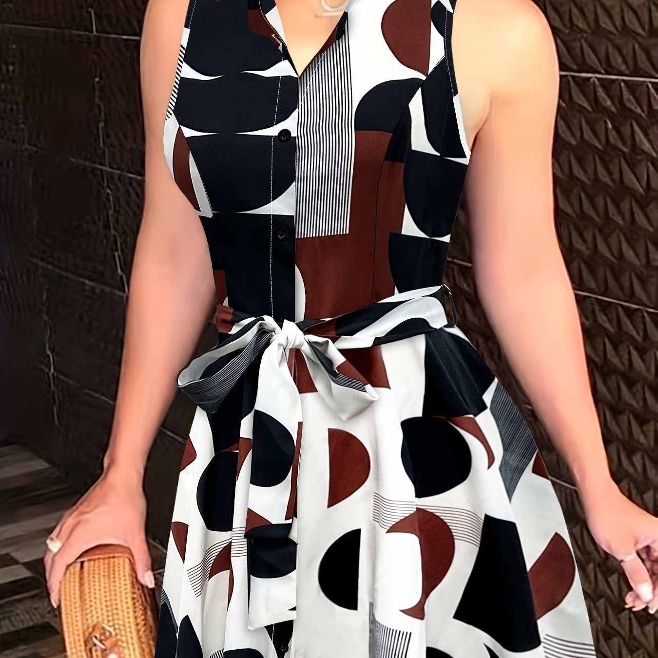 Stylish Abstract Sleeveless Dress with Tie - waist - Chic Semi - Sheer Summer Fashion for Women - CasualFlowshop