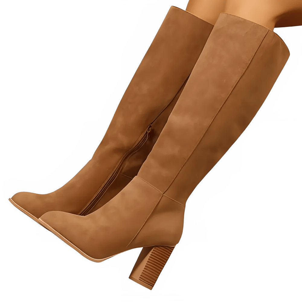 Knee High Suede Boots with Chunky Heel - CasualFlowshop