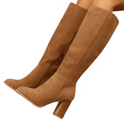 Botas de ante hasta la rodilla para mujer: botas de invierno con tacón grueso.
