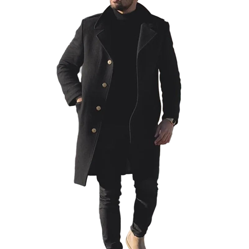 Coat long black men winter trench overcoat
