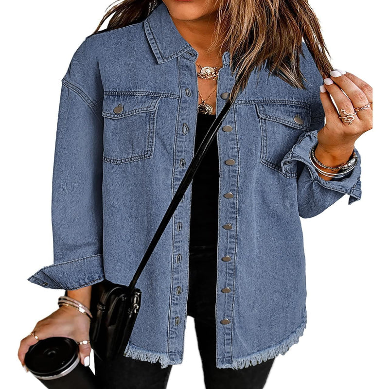 Women’s Casual Oversized Denim Shacket with Pockets – Fast Delivery - CasualFlowshop