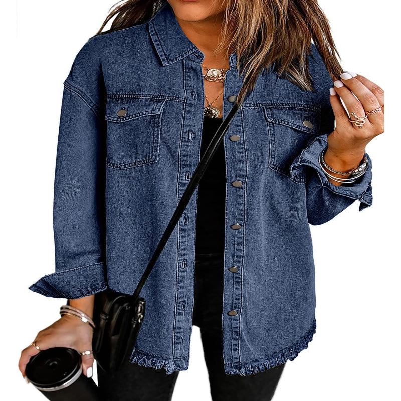 Women’s Casual Oversized Denim Shacket with Pockets – Fast Delivery - CasualFlowshop