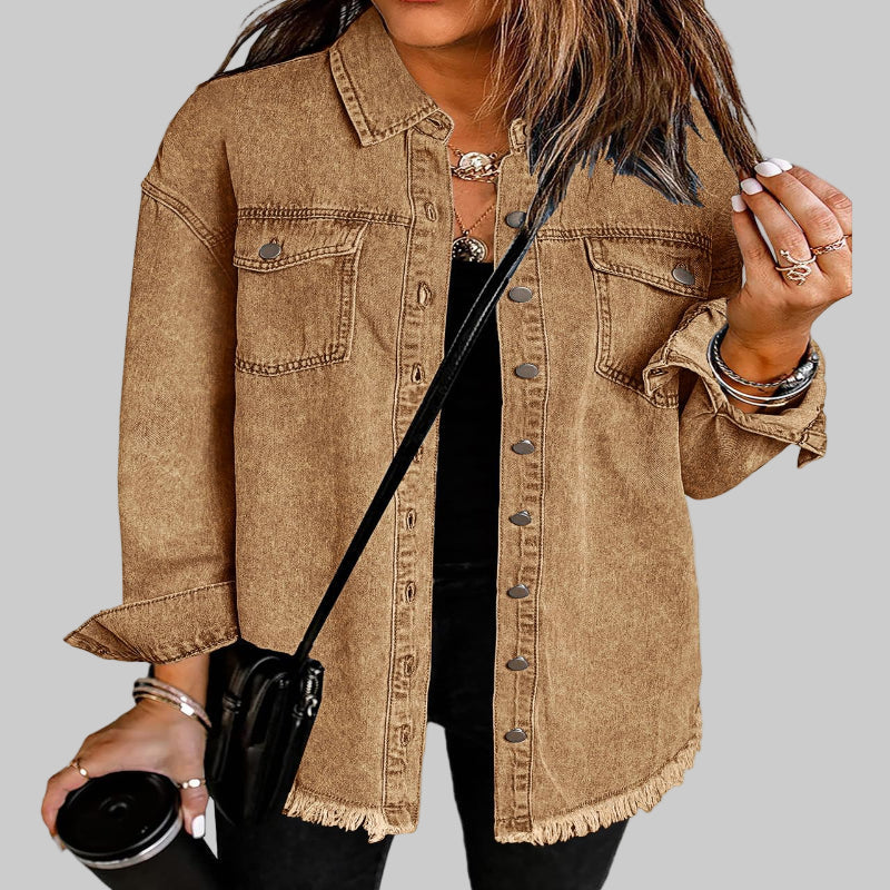 Women’s Casual Oversized Denim Shacket with Pockets – Fast Delivery - CasualFlowshop