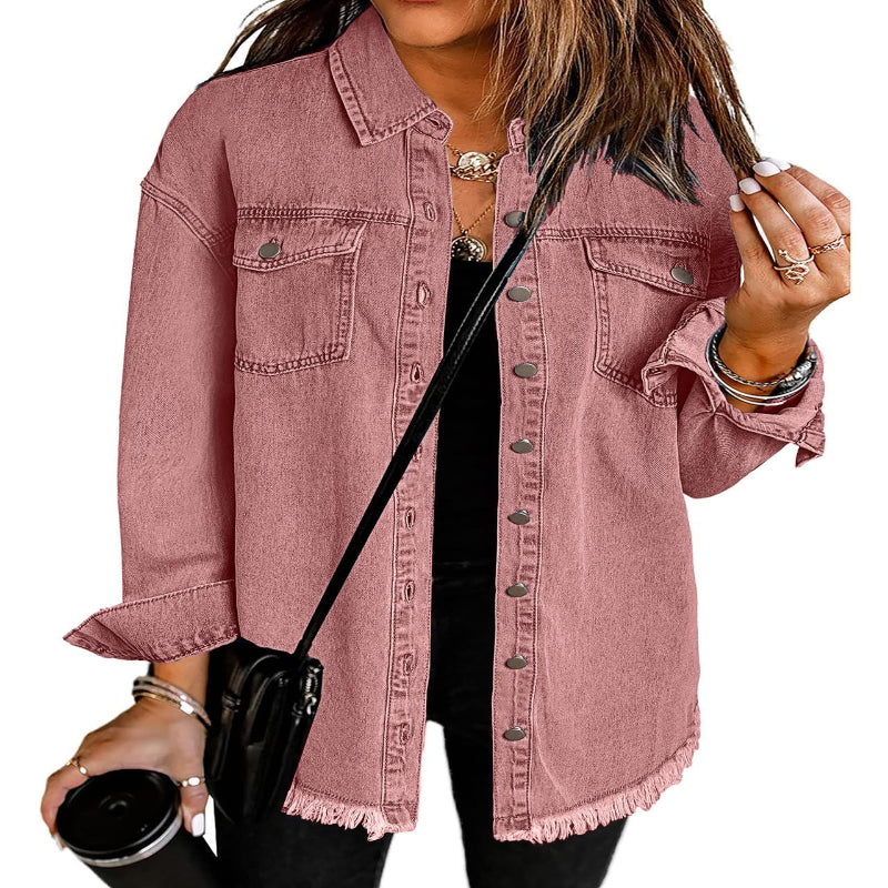 Women’s Casual Oversized Denim Shacket with Pockets – Fast Delivery - CasualFlowshop