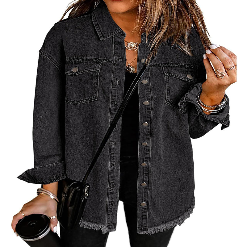 Women’s Casual Oversized Denim Shacket with Pockets – Fast Delivery - CasualFlowshop
