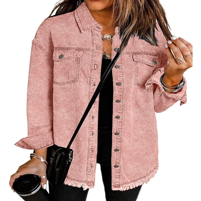 Women’s Casual Oversized Denim Shacket with Pockets – Fast Delivery - CasualFlowshop