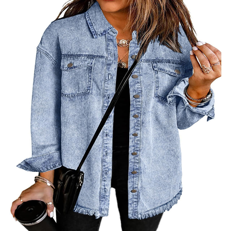 Women’s Casual Oversized Denim Shacket with Pockets – Fast Delivery - CasualFlowshop