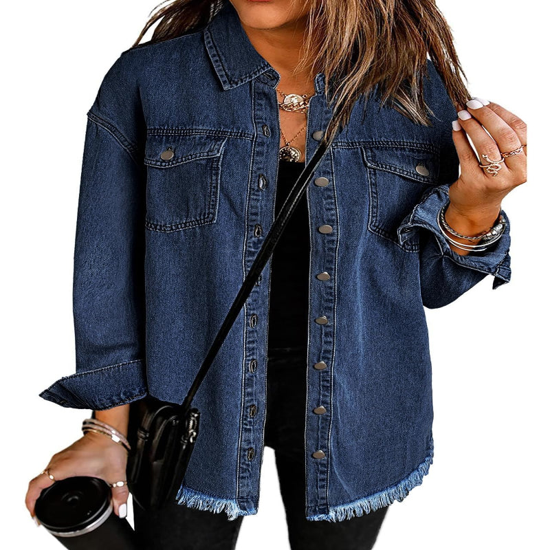 Women’s Casual Oversized Denim Shacket with Pockets – Fast Delivery - CasualFlowshop