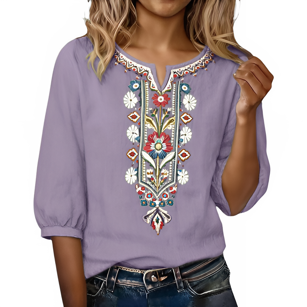 Purple Ukrainian Folk Print Blouse