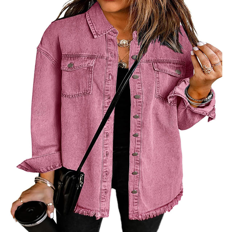 Women’s Casual Oversized Denim Shacket with Pockets – Fast Delivery - CasualFlowshop