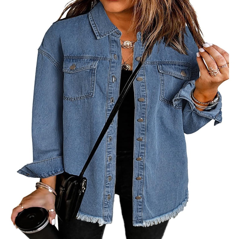 Women’s Casual Oversized Denim Shacket with Pockets – Fast Delivery - CasualFlowshop