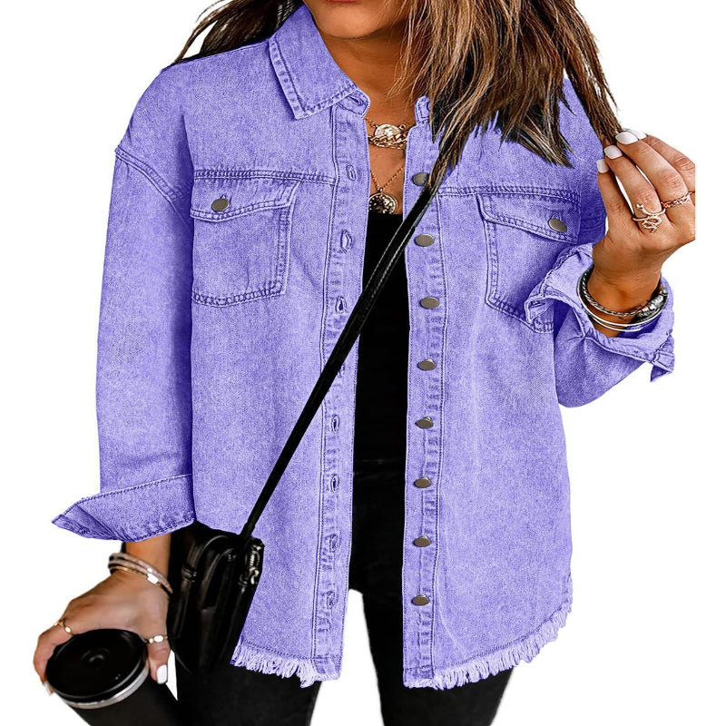 Women’s Casual Oversized Denim Shacket with Pockets – Fast Delivery - CasualFlowshop