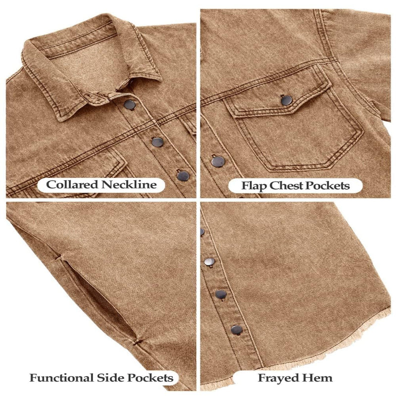 Women’s Casual Oversized Denim Shacket with Pockets – Fast Delivery - CasualFlowshop