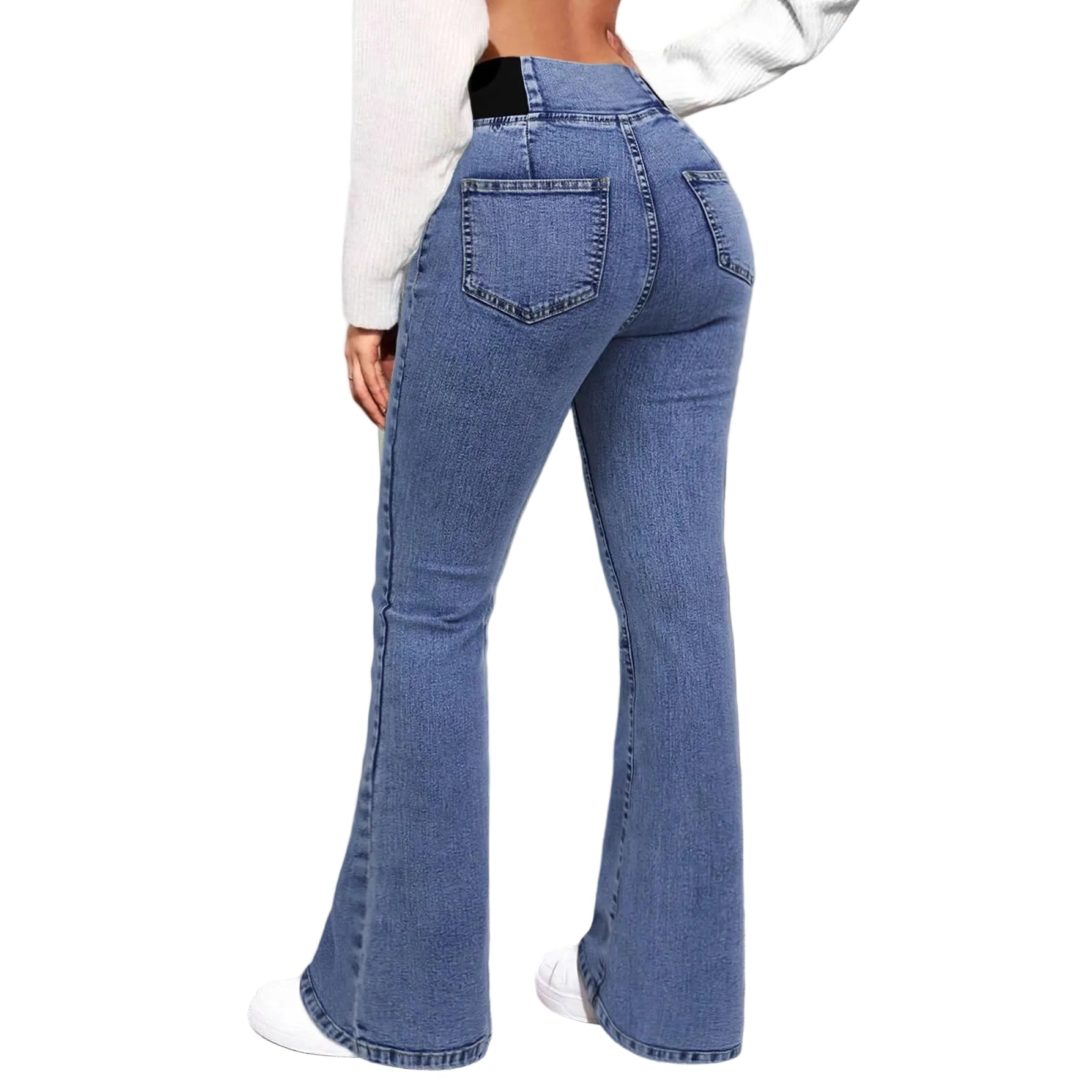 Women's High-Waisted Flare Jeans - Blue color At Casualflowshop