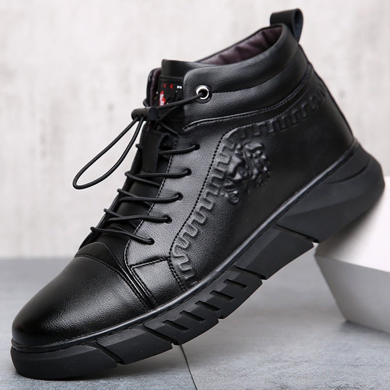 Men's All - Black Leather High - Top Sneakers – Urban Style - CasualFlowshop