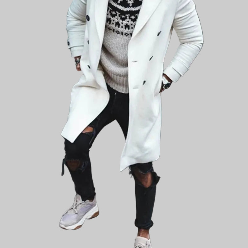 Coat long black men winter trench overcoat