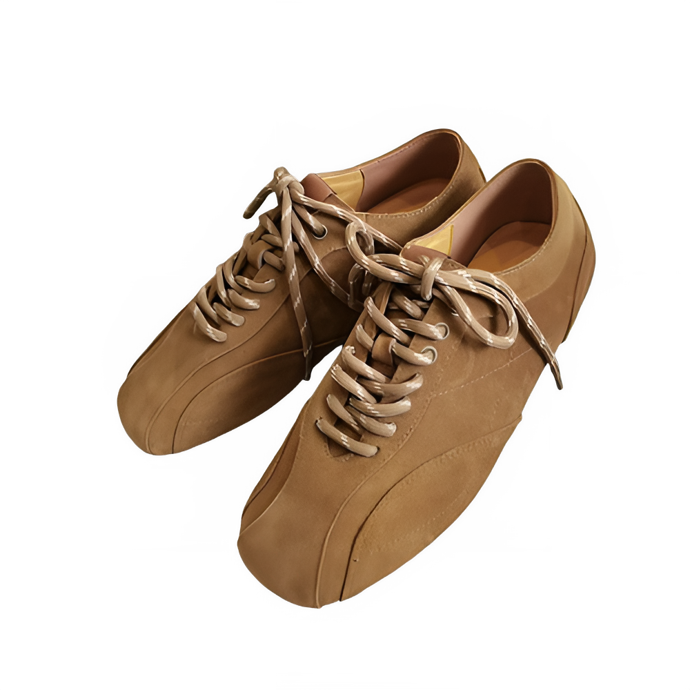 Women's brown suede platform sneakers with cross-tied design