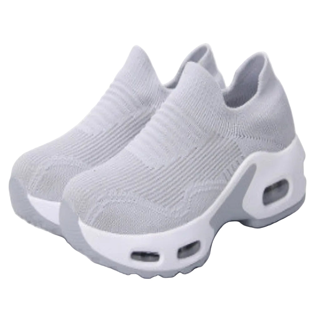 Women's Mesh Sock Sneakers Gray with white sole on a white -At Casual Flow Shop