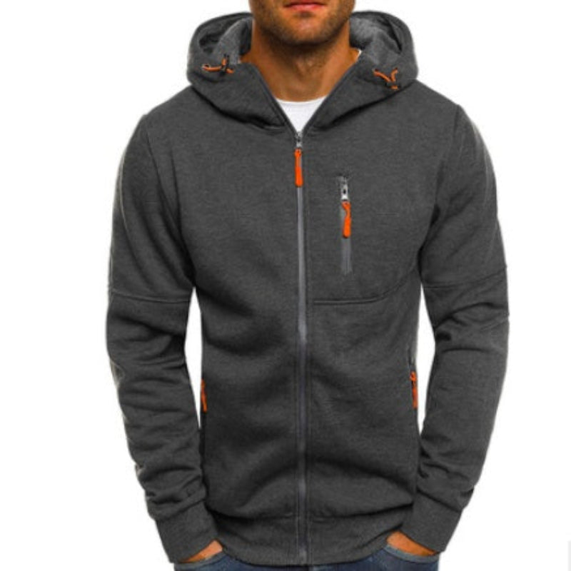 Men’s casual hooded tracksuit set gray front view with zipper hoodie