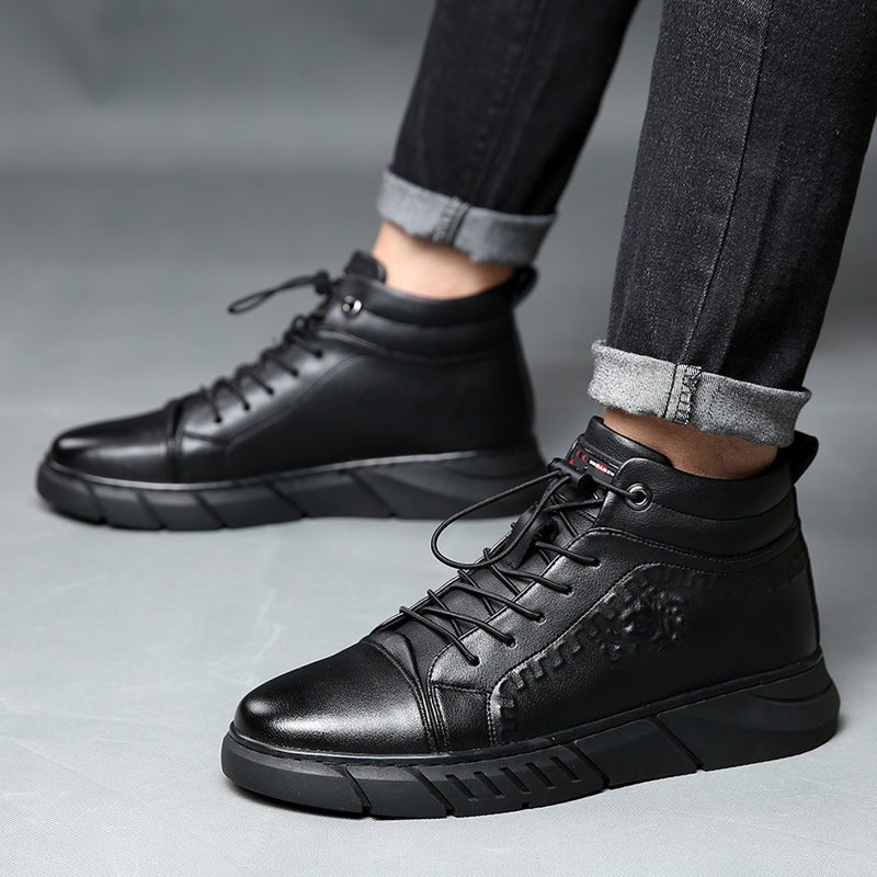 Men's All - Black Leather High - Top Sneakers – Urban Style - CasualFlowshop