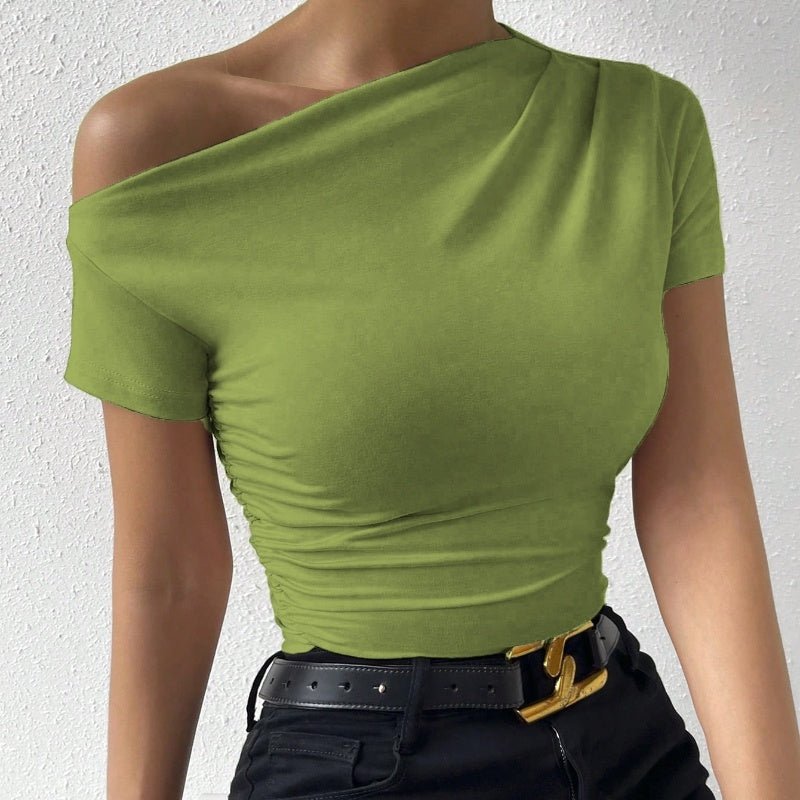 Slim-Fit Pleated Short Sleeve Top – Irregular Design - CasualFlowshop