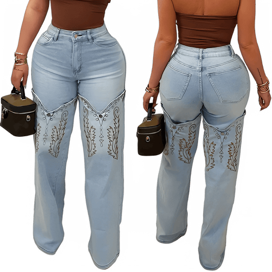 High Waist Straight Leg Jeans for Women – Vintage Embroidered Denim - CasualFlowshop