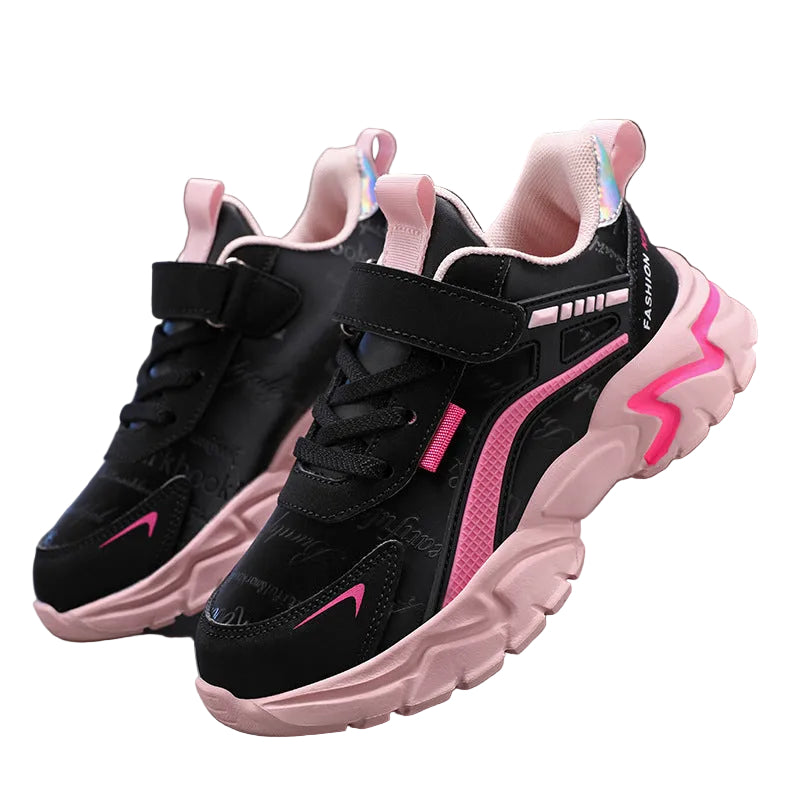 Black and pink sneakers with a checkered background