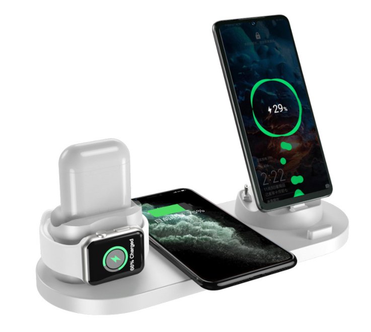 Wireless Charger Station charging multiple devices including iPhone, phone, and watch simultaneously - casualflowshop