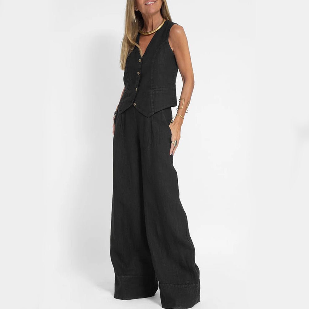 Summer V - Neck Vest and Loose Trousers Set for Women - CasualFlowshop