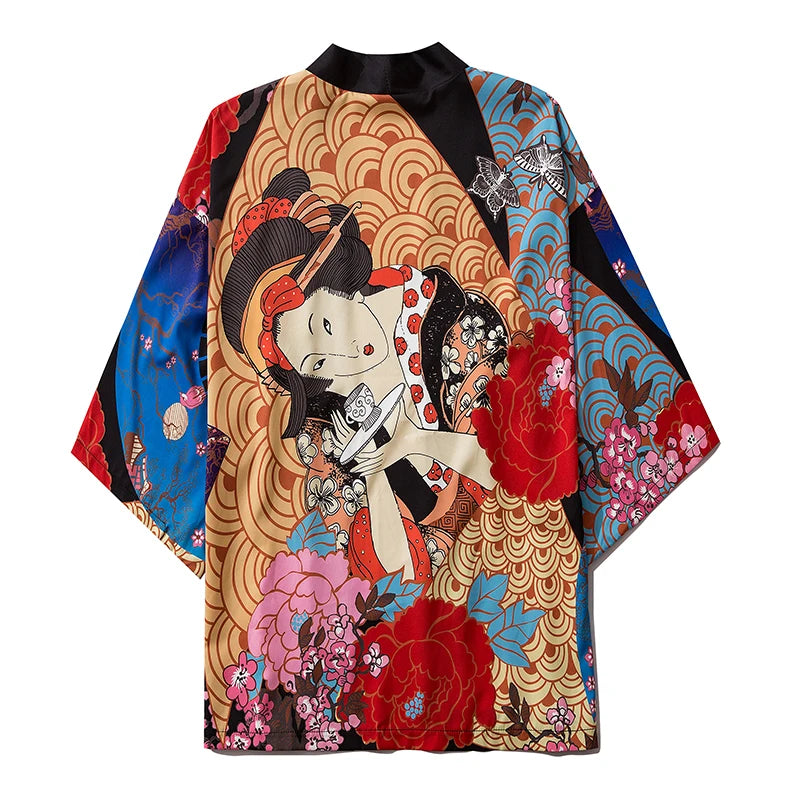 Colorful kimono with intricate designs on a white background