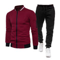 Maroon quilted Men’s Hooded Cotton Tracksuit Set with white sneakers on a white background