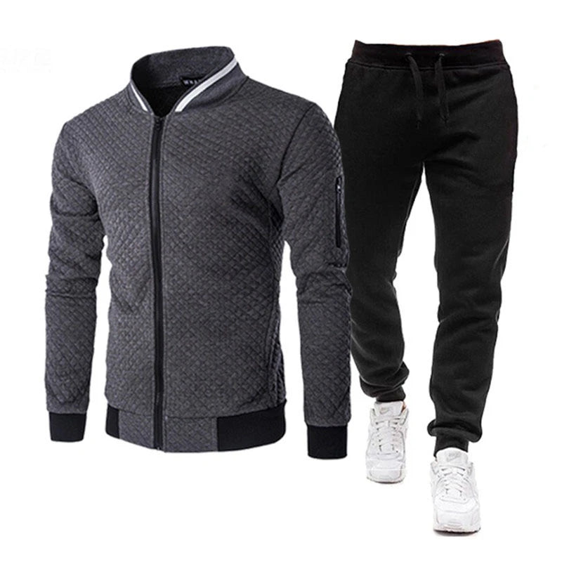 Men’s Hooded Cotton Tracksuit Set with white sneakers on a white background