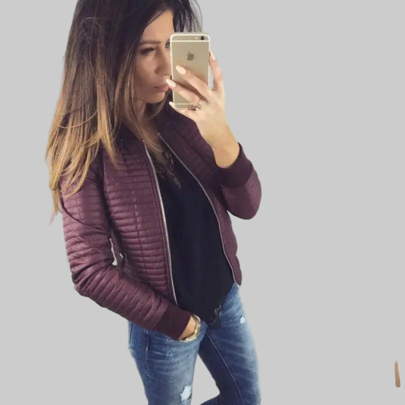 Women’s Cotton Zipper Jacket – Lightweight Round Neck Coat for Autumn & Winter - CasualFlowshop