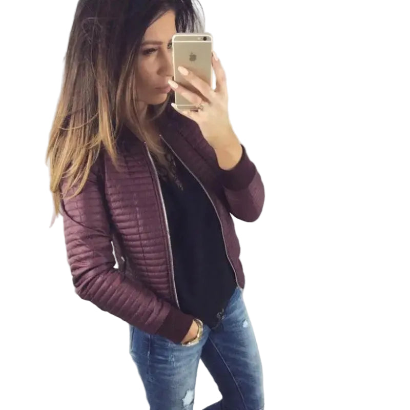 Women’s Cotton Zipper Jacket – Lightweight Round Neck Coat for Autumn & Winter - CasualFlowshop