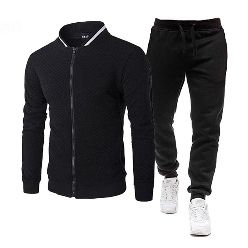 BlackMen’s Hooded Cotton Tracksuit Set  with white sneakers on a white background