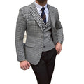 Men's slim fit 3-piece suit set houndstooth black white – jacket vest and pants
