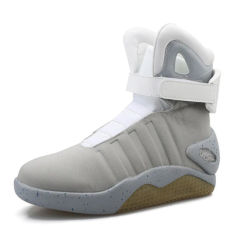 Gray LED high-top sneakers for men with rechargeable glowing design – urban fashion