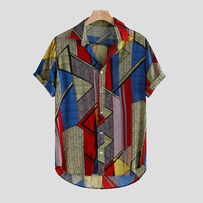 Men’s Hip Hop Hawaiian Shirt – Bold Colors & Vertical Stripes for Street Style