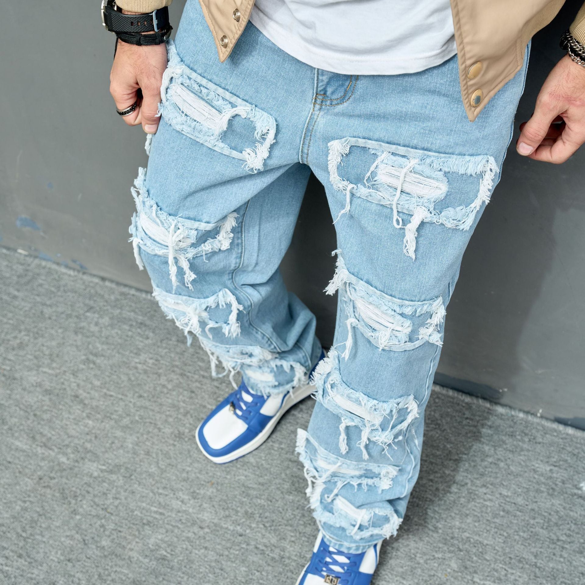 Men’s Distressed Stretch Slim Jeans – Comfortable Fit, Rugged Look - CasualFlowshop
