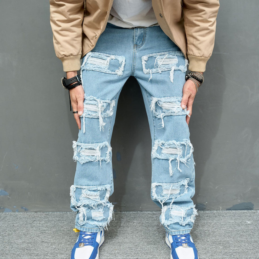 Men’s Distressed Stretch Slim Jeans – Comfortable Fit, Rugged Look - CasualFlowshop