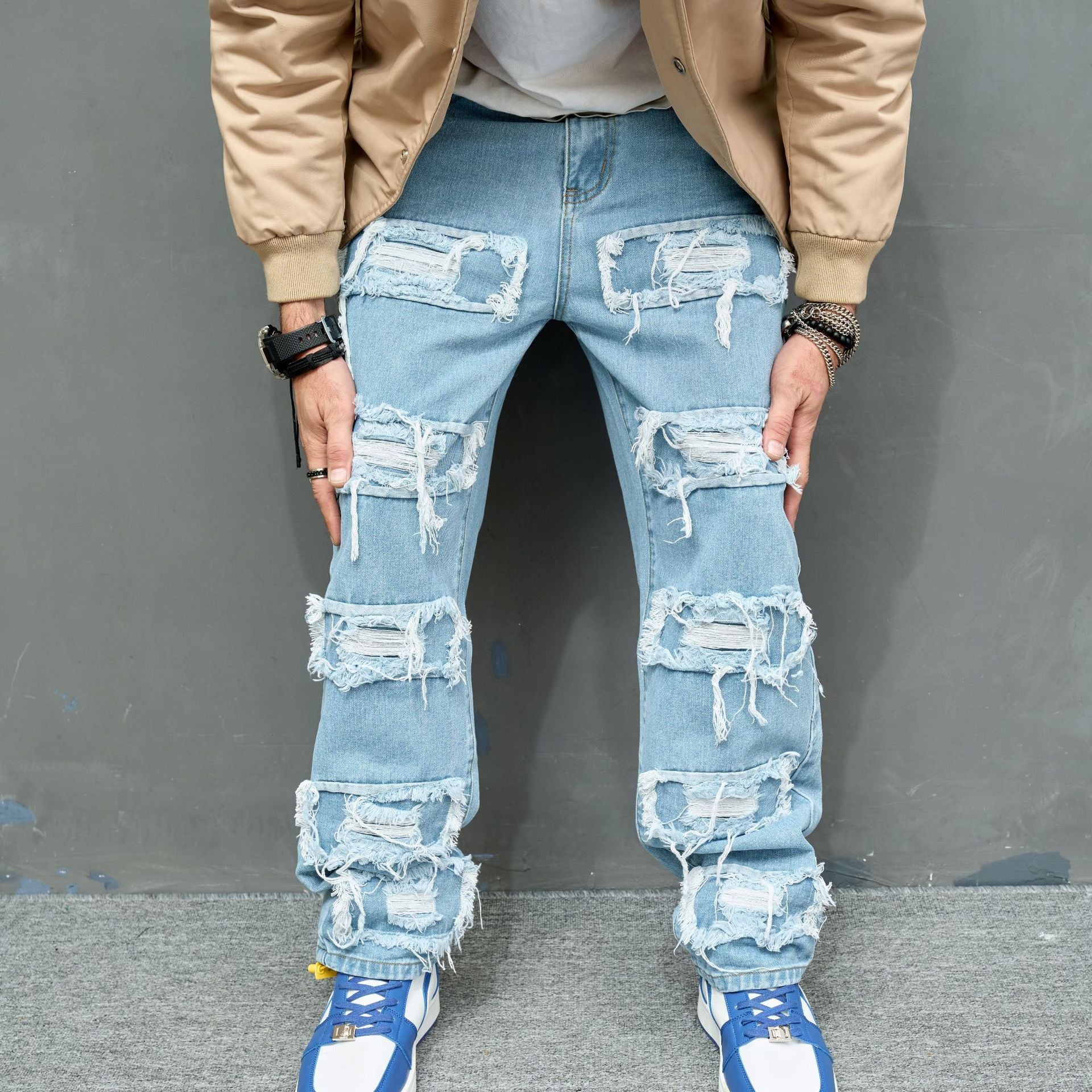 Men’s Distressed Stretch Slim Jeans – Comfortable Fit, Rugged Look - CasualFlowshop