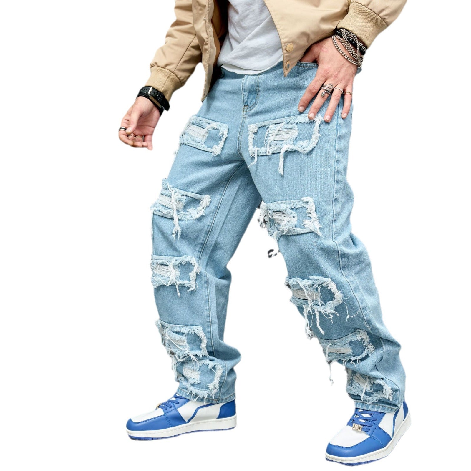 Men’s Distressed Stretch Slim Jeans – Comfortable Fit, Rugged Look - CasualFlowshop
