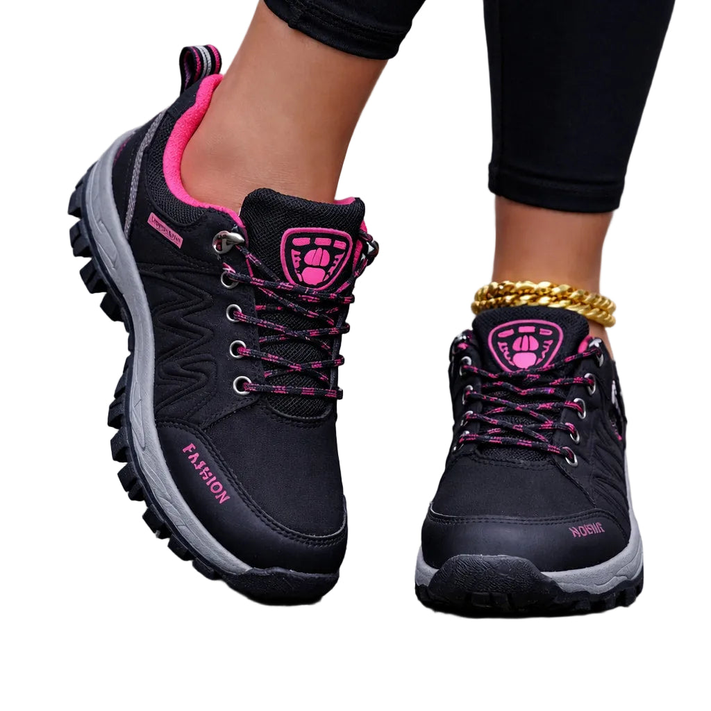 PathMaster women’s non-slip hiking shoes in Black, lightweight outdoor walking sneakers