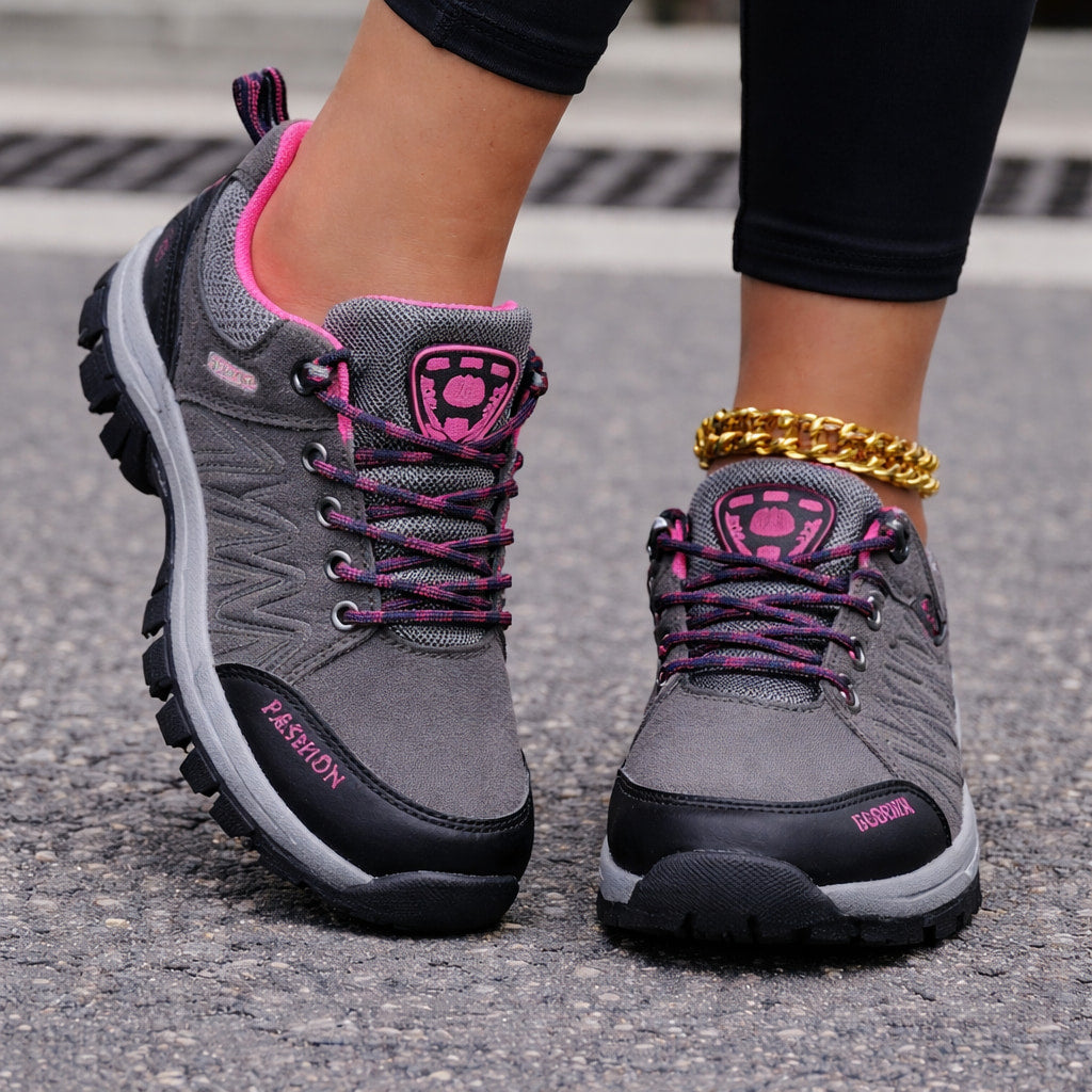 PathMaster women’s non-slip hiking shoes in Gray, lightweight outdoor walking sneakers