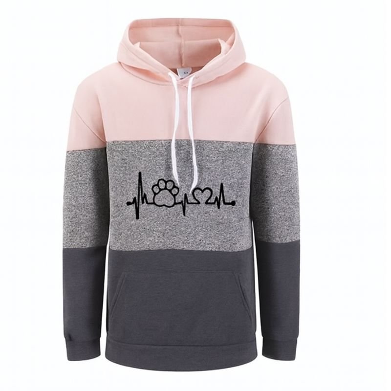 Women’s Color Block Hoodie – Cute Paw Heartbeat - CasualFlowshop