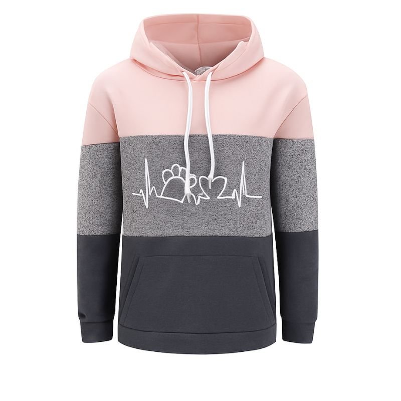 Women’s Color Block Hoodie – Cute Paw Heartbeat - CasualFlowshop