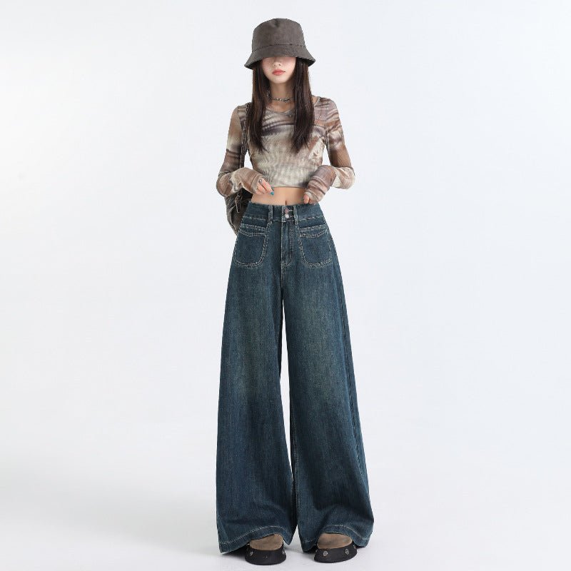 women’s high waisted wide leg jeans blue denim streetwear