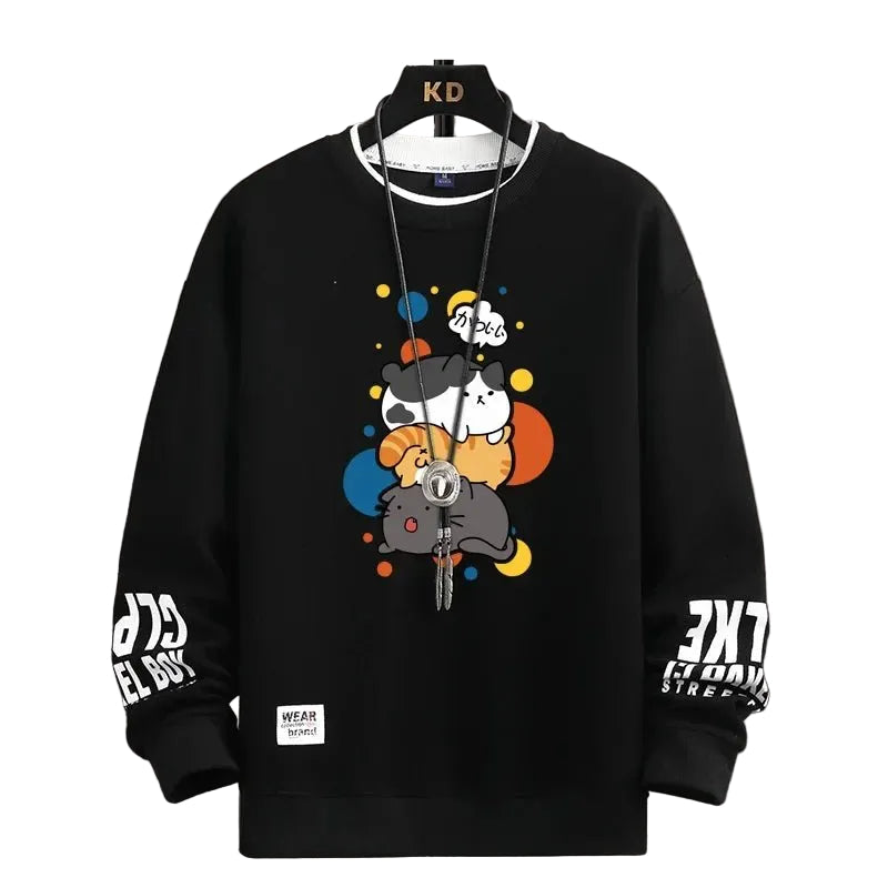 Kawaii Cat Sweater Men – Japanese Cartoon Print Pullover - CasualFlowshop