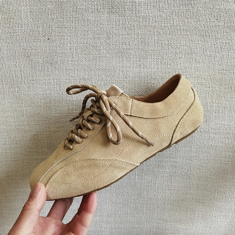 Women's apricot suede platform sneakers with cross-tied design