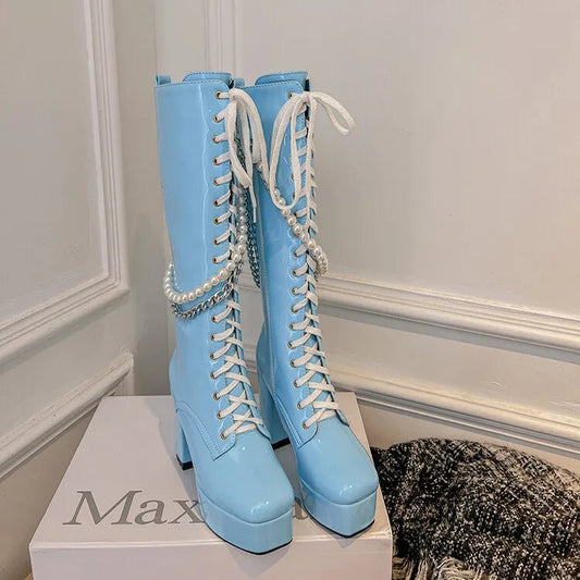 Over-the-knee high boots for women, sleek design, synthetic leather, block heel, versatile for casual and elegant outfits